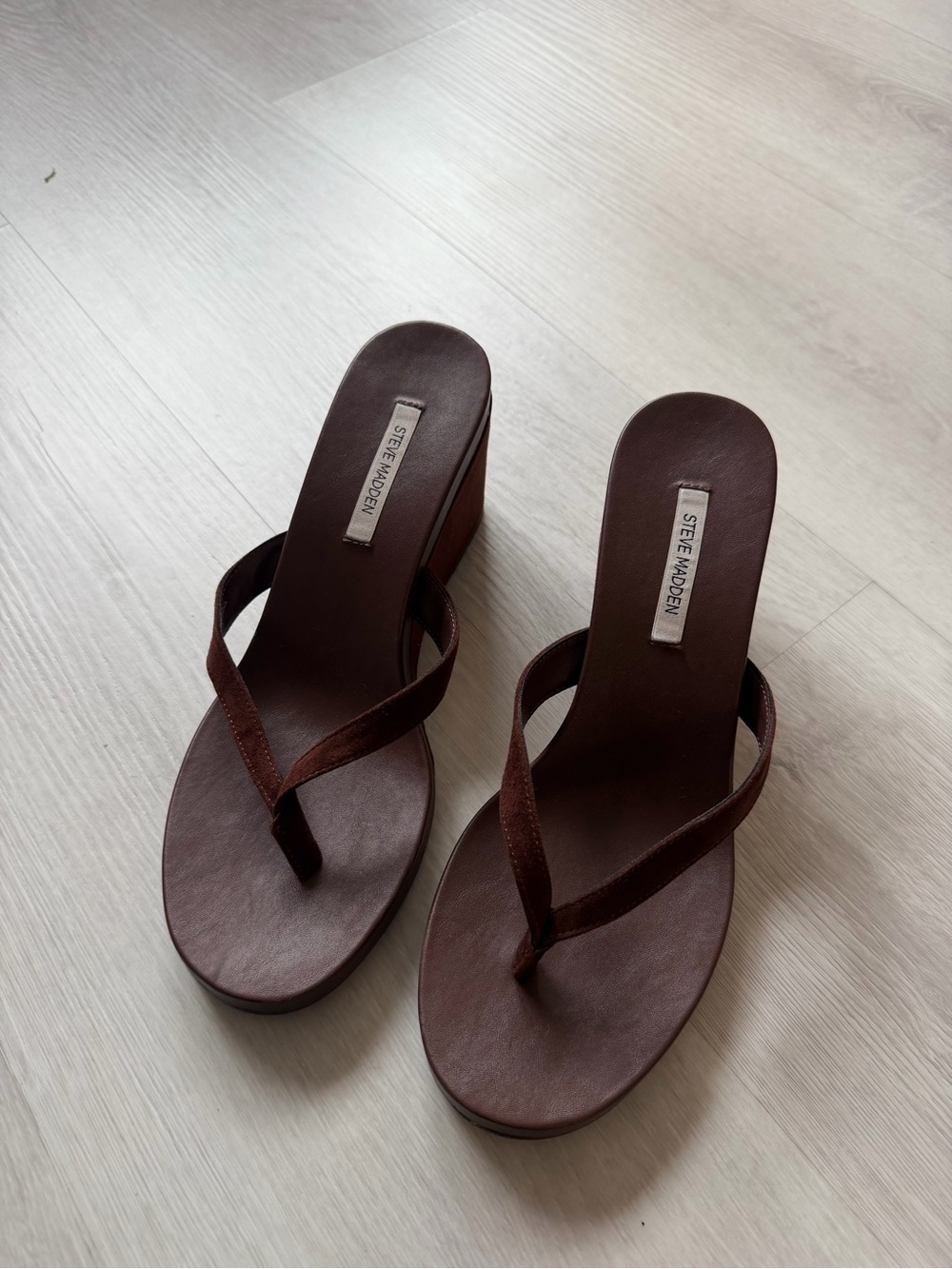 Steve Madden Brown Wedge Thong Sandals